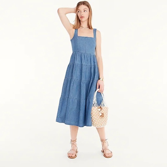 J.Crew Tiered denim squareneck dress